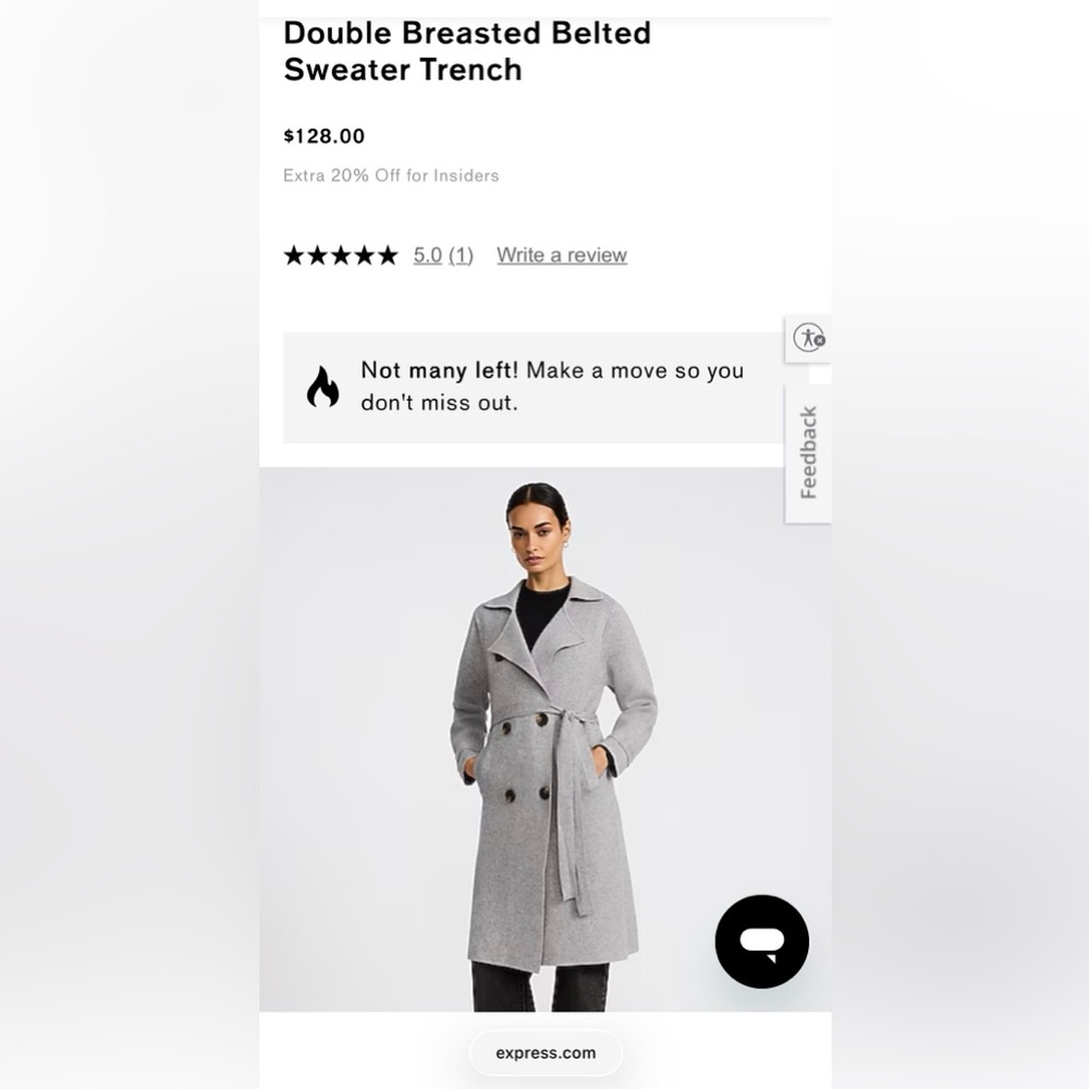 Express Double Breasted Belted Sweater Trench Coat